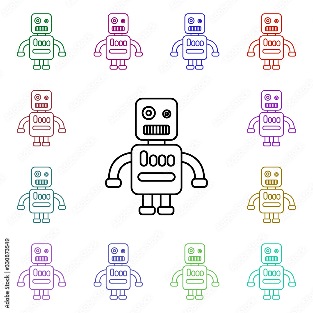 Poster toy robot line multi color style icon. simple thin line, outline vector of toys icons for ui and ux,