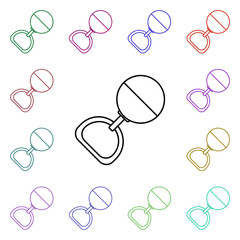 Baby rattle toy line multi color style icon. Simple thin line, outline vector of toys icons for ui and ux, website or mobile application