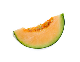 cantaloupe melon slices isolated on white background