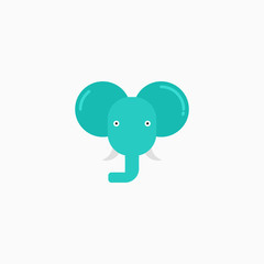 Vector Flat Elephant's face isolated. Cartoon style illustration. Animal's head logo. Object for web, poster, banner, print design. Advertisement decoration element.