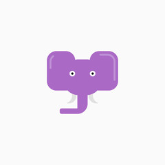 Vector Flat Elephant's face isolated. Cartoon style illustration. Animal's head logo. Object for web, poster, banner, print design. Advertisement decoration element.