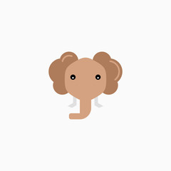 Vector Flat Elephant's face isolated. Cartoon style illustration. Animal's head logo. Object for web, poster, banner, print design. Advertisement decoration element.