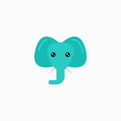 Vector Flat Elephant's face isolated. Cartoon style illustration. Animal's head logo. Object for web, poster, banner, print design. Advertisement decoration element.
