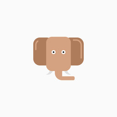 Vector Flat Elephant's face isolated. Cartoon style illustration. Animal's head logo. Object for web, poster, banner, print design. Advertisement decoration element.