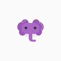 Vector Flat Elephant's face isolated. Cartoon style illustration. Animal's head logo. Object for web, poster, banner, print design. Advertisement decoration element.
