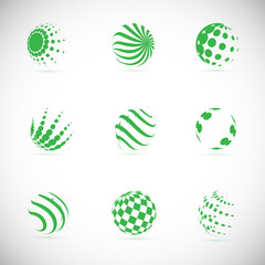 Abstract Globe Logo Set - Isolated On Gray - Vector Illustration. Abstract Globe Vector For Web Icon, Tech Logo And Element Design. 3D Icons For Earth, Global, Globe, Planet And World Logo