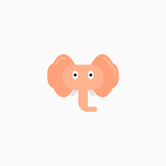 Vector Flat Elephant's face isolated. Cartoon style illustration. Animal's head logo. Object for web, poster, banner, print design. Advertisement decoration element.