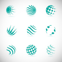 Abstract Globe Logo Set - Isolated On Gray - Vector Illustration. Abstract Globe Vector For Web Icon, Tech Logo And Element Design. 3D Icons For Earth, Global, Globe, Planet And World Logo