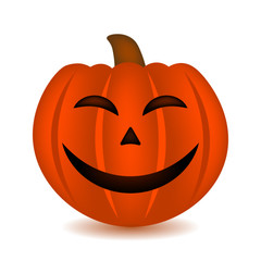 Halloween pumpkin with happy face in cartoon style, vector illustration.