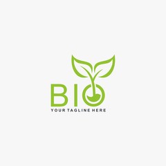 Letter BIO logo design. Plant abstract in letter design. Green leaf illustration symbol. Natural organic vector icon.