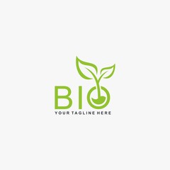 Letter BIO logo design. Plant abstract in letter design. Green leaf illustration symbol. Natural organic vector icon.