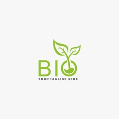 Letter BIO logo design. Plant abstract in letter design. Green leaf illustration symbol. Natural organic vector icon.
