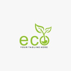 Letter ECO logo design. Plant abstract in letter design. Green leaf illustration symbol. Natural organic vector icon.