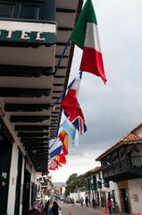 hotel, banderas, colonial, internacional, adornos, colores, insignias