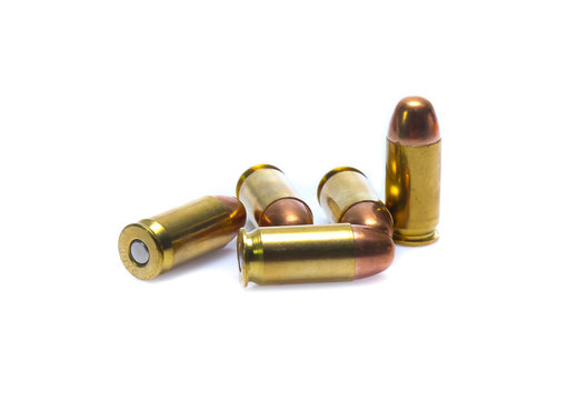 cartridges of .45 ACP pistols ammo isolated