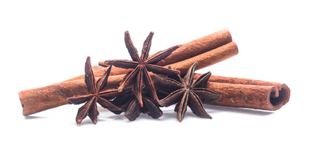 cinnamon stick and star anise  isolated on white background