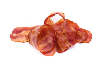 Cooked bacon rashers isolated on white