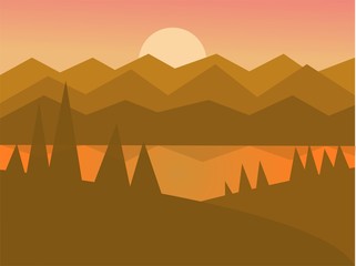 Landscape vector illustration flat sunset