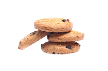 Chocolate chip cookies isolated on white background. Sweet biscuits