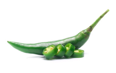 green chili pepper on white background