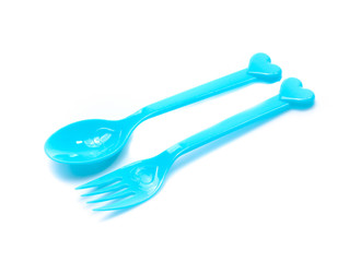 plastic  fork, spoon isolated on white backgruond
