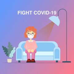 Elderly retirement wear masks protection fight covid-19 sitting comfortable for a healthy family concept. flat character. Abstract people. Health and medical.