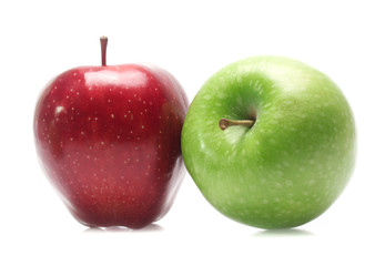 Green and red apple isolated on white background