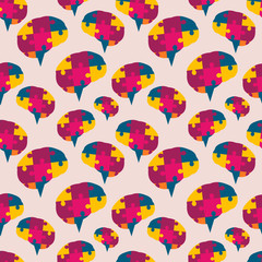 brain puzzle seamless pattern vector illustration background for autism day concept