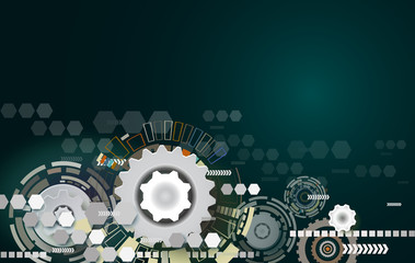 Abstract technology gear wheel engineering on hexagon background.