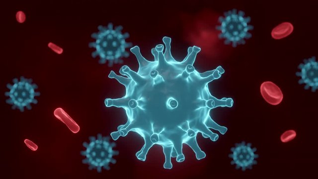 3D animation Coronavirus cell inside human body. COVID-19 cell in microscope view. Realistic 3D rendering. Virus simulation model in respiratory infections. Concept of healthy care.