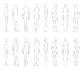 Fashion template of 16 standing men. 