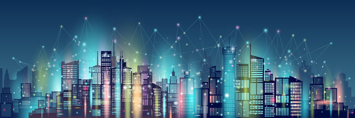 Plakat Technology wireless network communication smart city.
