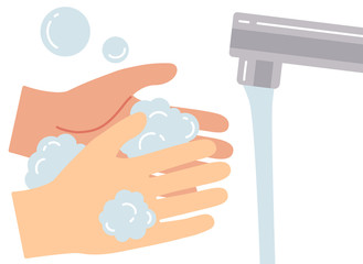 石鹸で泡だてて手を洗う