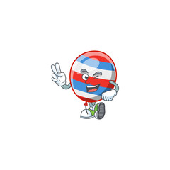 A joyful independence day balloon mascot design showing his two fingers
