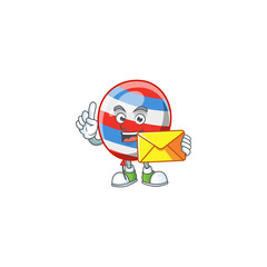 Cute face independence day balloon mascot design holding an envelope