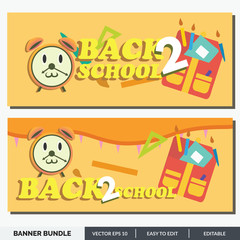 Back to school banner template consisting of school items and elements. Vector illustration. Suitable for banners, posters, flyers. Creative design advertising vector illustration.