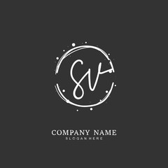 Handwritten initial letter S V SV for identity and logo. Vector logo template with handwriting and signature style.