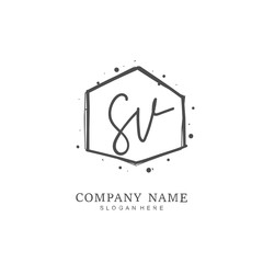Handwritten initial letter S V SV for identity and logo. Vector logo template with handwriting and signature style.