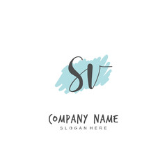 Handwritten initial letter S V SV for identity and logo. Vector logo template with handwriting and signature style.