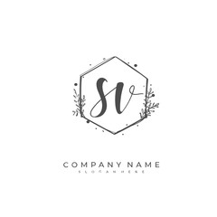 Handwritten initial letter S V SV for identity and logo. Vector logo template with handwriting and signature style.
