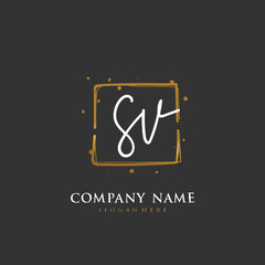 Handwritten initial letter S V SV for identity and logo. Vector logo template with handwriting and signature style.