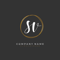 Handwritten initial letter S V SV for identity and logo. Vector logo template with handwriting and signature style.