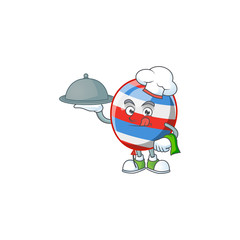 chef cartoon character of independence day balloon with food on tray