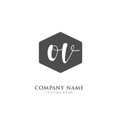 Handwritten initial letter O V OV for identity and logo. Vector logo template with handwriting and signature style.