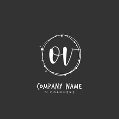 Handwritten initial letter O V OV for identity and logo. Vector logo template with handwriting and signature style.