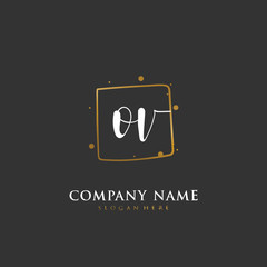 Handwritten initial letter O V OV for identity and logo. Vector logo template with handwriting and signature style.