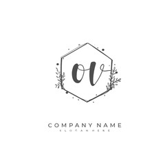 Handwritten initial letter O V OV for identity and logo. Vector logo template with handwriting and signature style.