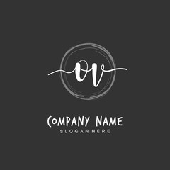 Handwritten initial letter O V OV for identity and logo. Vector logo template with handwriting and signature style.