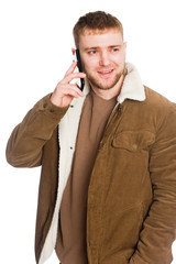 Young European man talking on a smartphone