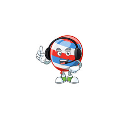 An attractive independence day balloon mascot character concept wearing headphone